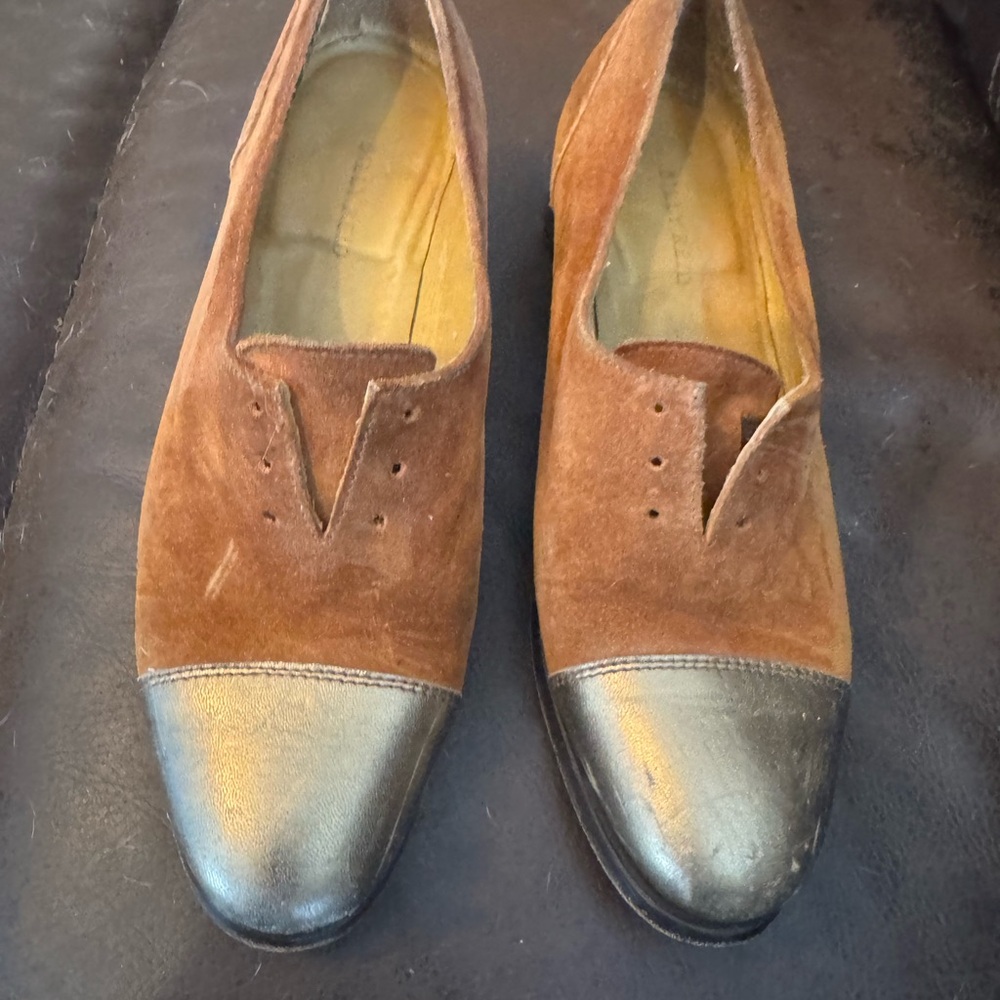 Billy Reid Brown Suede Leather with Gold Cap Toe Oxfords Women’s Size 8